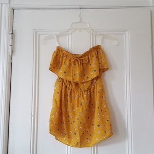 Yellow Flowy Strapless Top